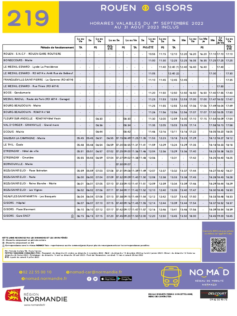 Horaires Bus 219 Rouen-Gisors 2023 | PDF