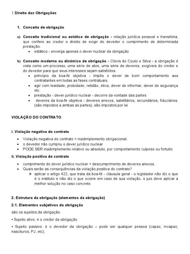 Estrutura e Classificação das Obrigações | PDF | Lei das Obrigações ...