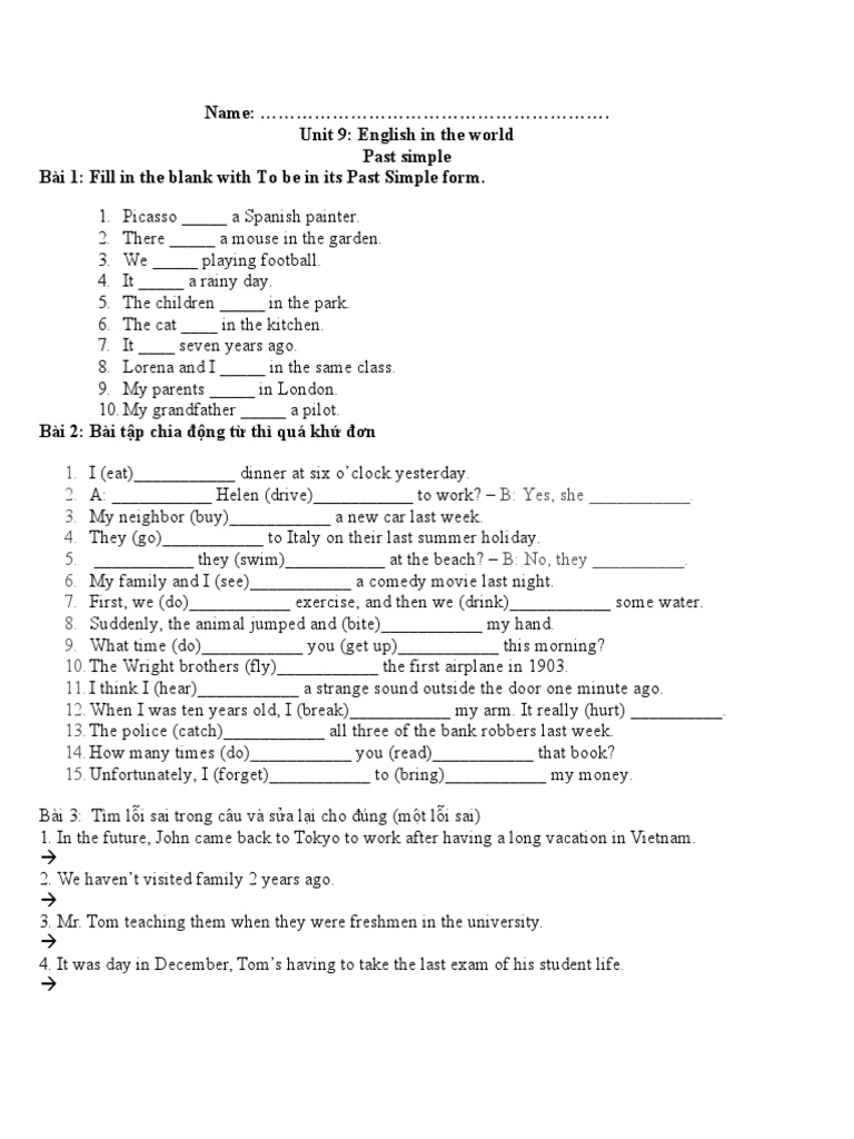 Unit 9: Past Simple Grammar Exercises | PDF