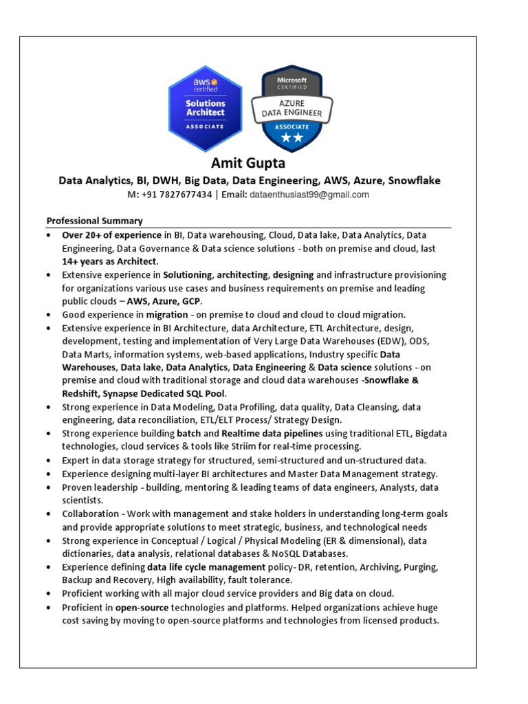 Cloud Data Solutions Architect Profile | PDF | Cloud Computing | Data ...