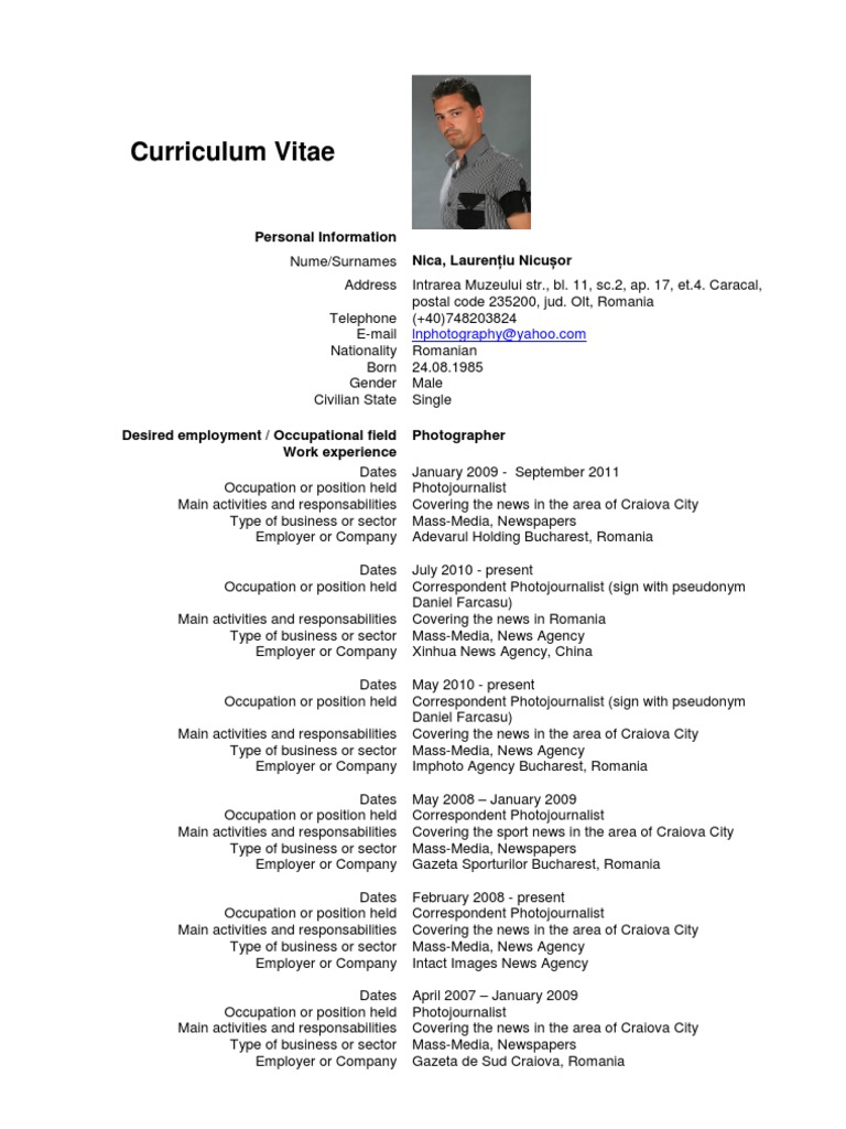 Photographer Laurentiu Nica: Curriculum Vitae - English version ...