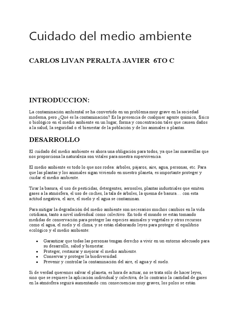 Cuidado del Medio Ambiente para Niños | PDF | Entorno natural ...