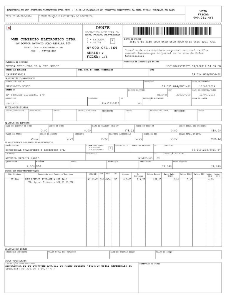 Nota Fiscal de Pedidos | PDF