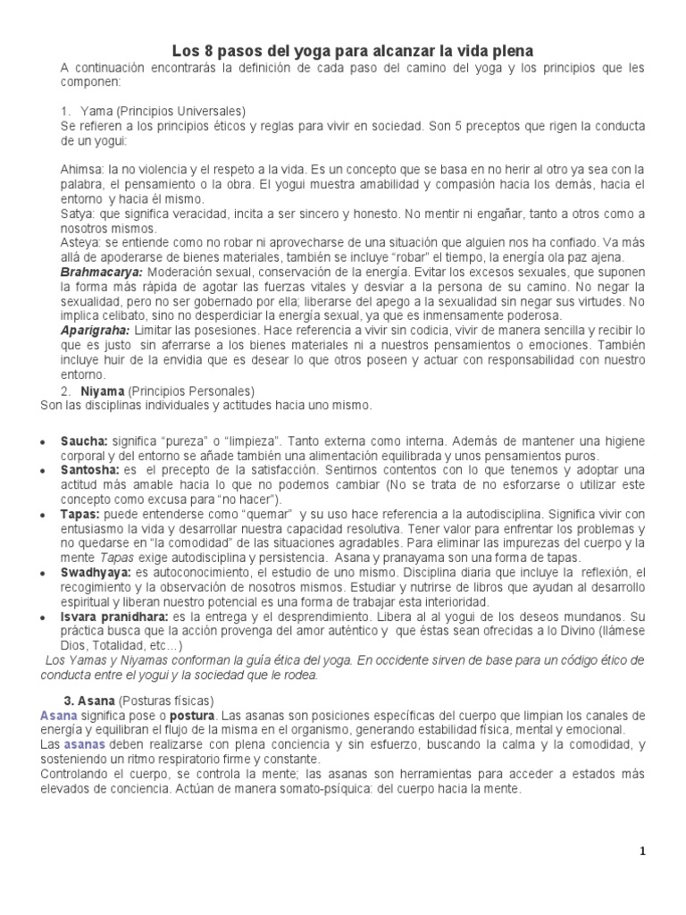 8 Pasos del Yoga para la Plenitud | PDF | Prana | Yoga