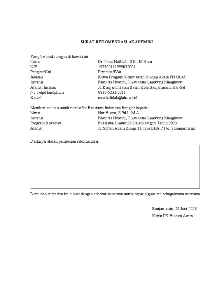 Surat Rekomendasi Beasiswa S3 2023 | PDF | Politik | Ilmu Sosial