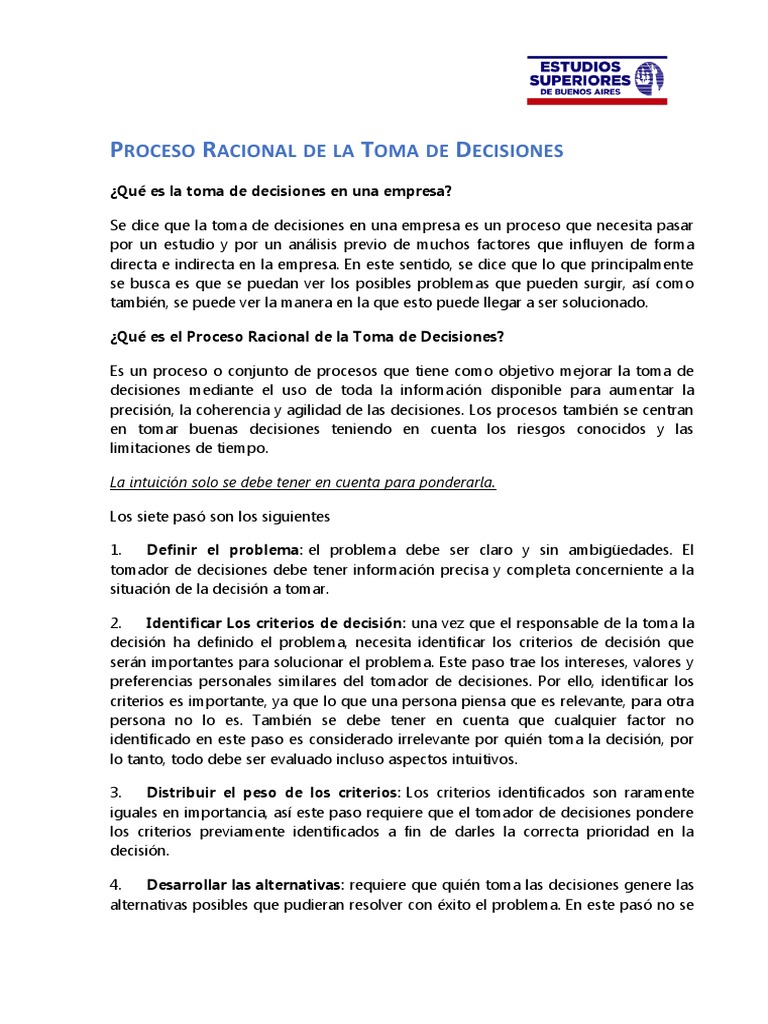 Proceso Racional en la Toma de Decisiones | PDF | Toma de decisiones ...