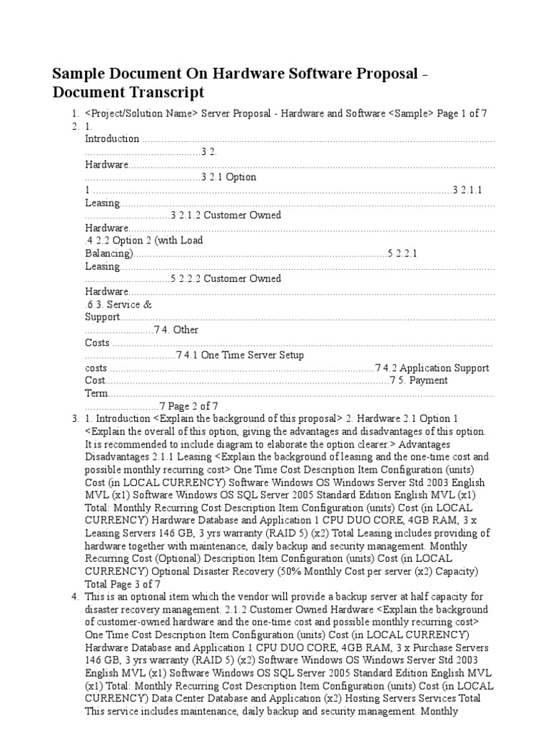 Hardware and Software Proposal Template | PDF | Backup | Databases