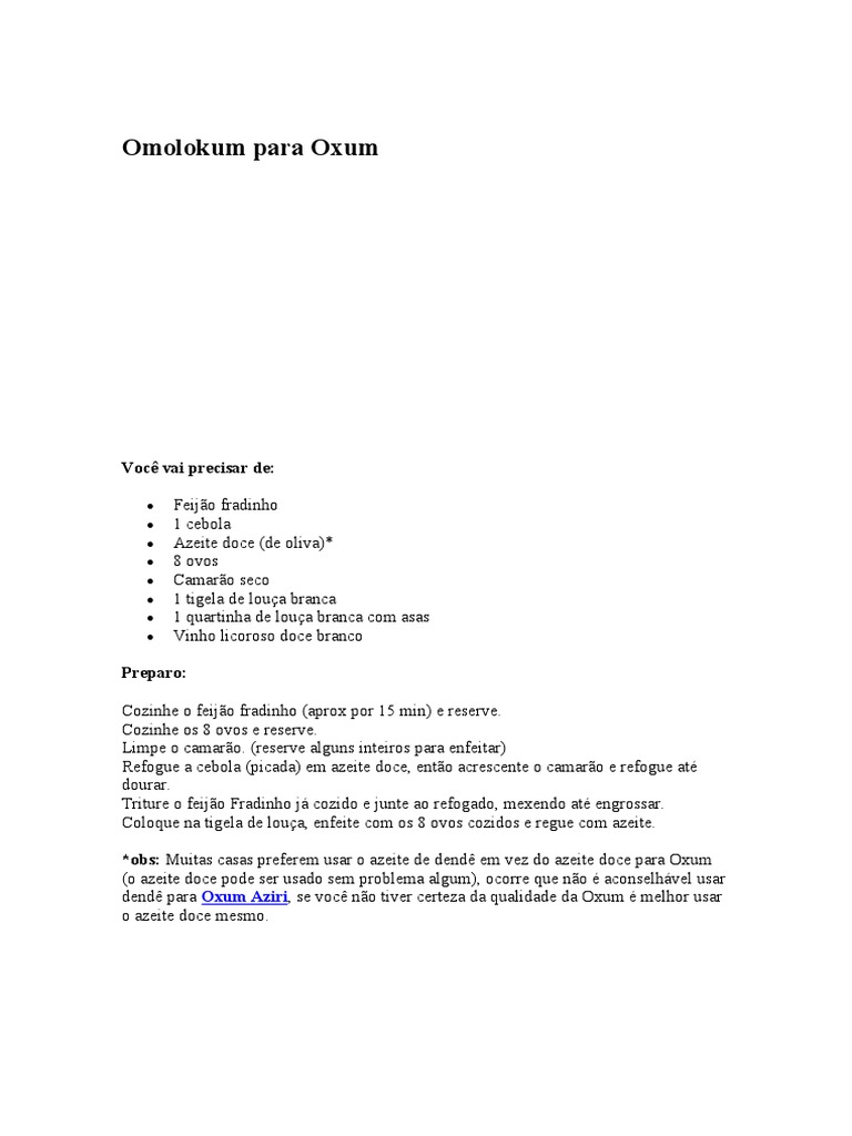 Omolokum para Oxum PDF Religião étnica