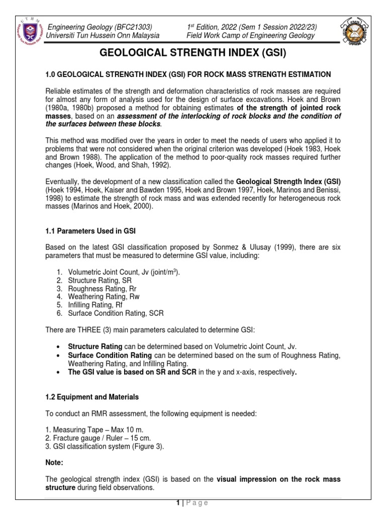 Geological Strength Index (GSI) Guide | PDF | Rock (Geology) | Weathering