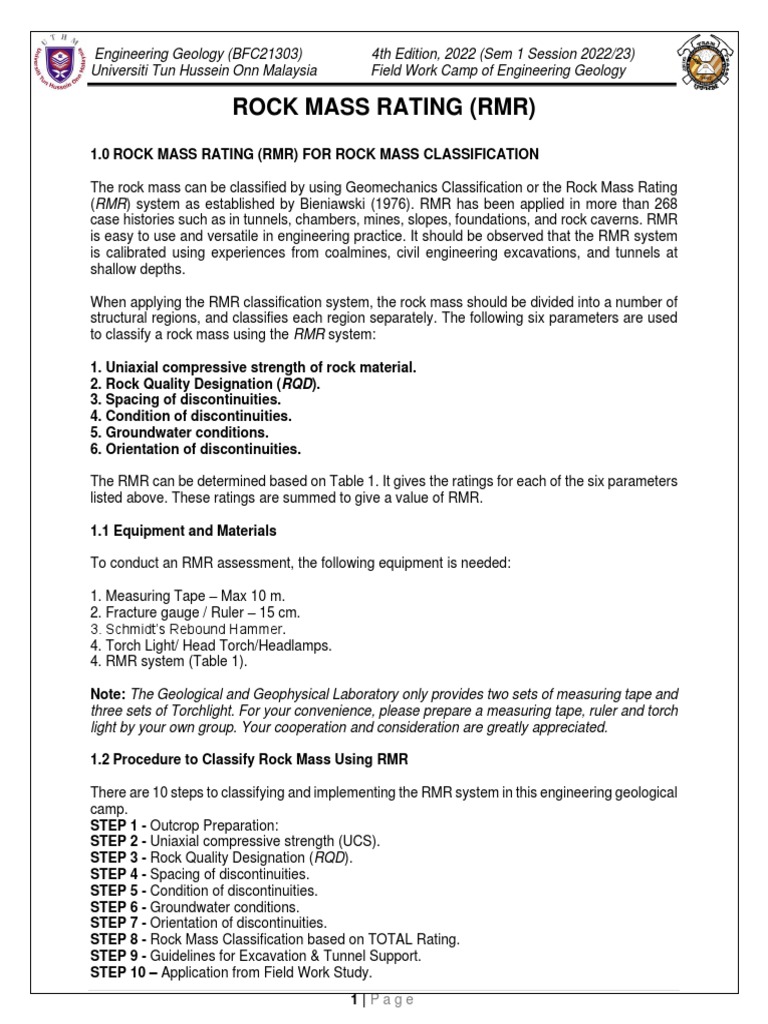 RMR Classification in Engineering Geology | PDF | Physical Sciences ...