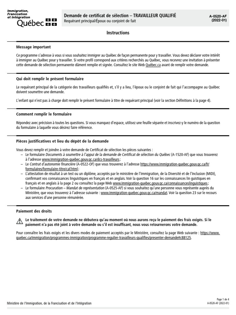 Demande CSQ pour Travailleurs Qualifiés | PDF