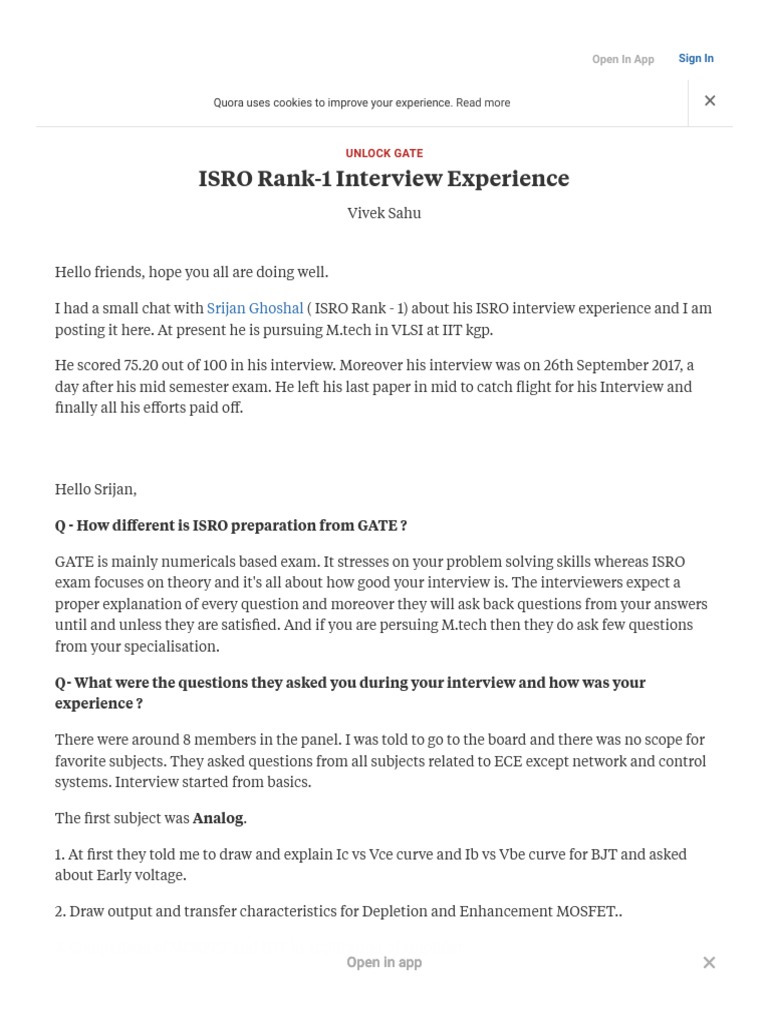 ISRO Rank1 EC Interview Experience Quora PDF Filter (Signal