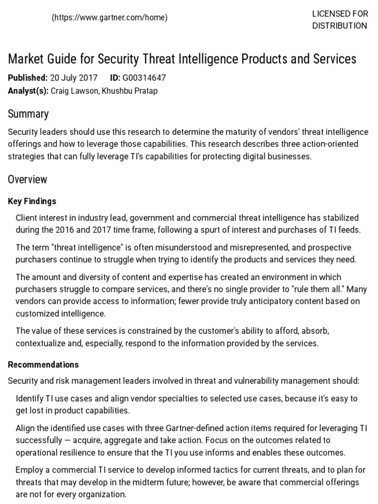 Gartner Reprint Security Threat Intelligence Products and Services ...