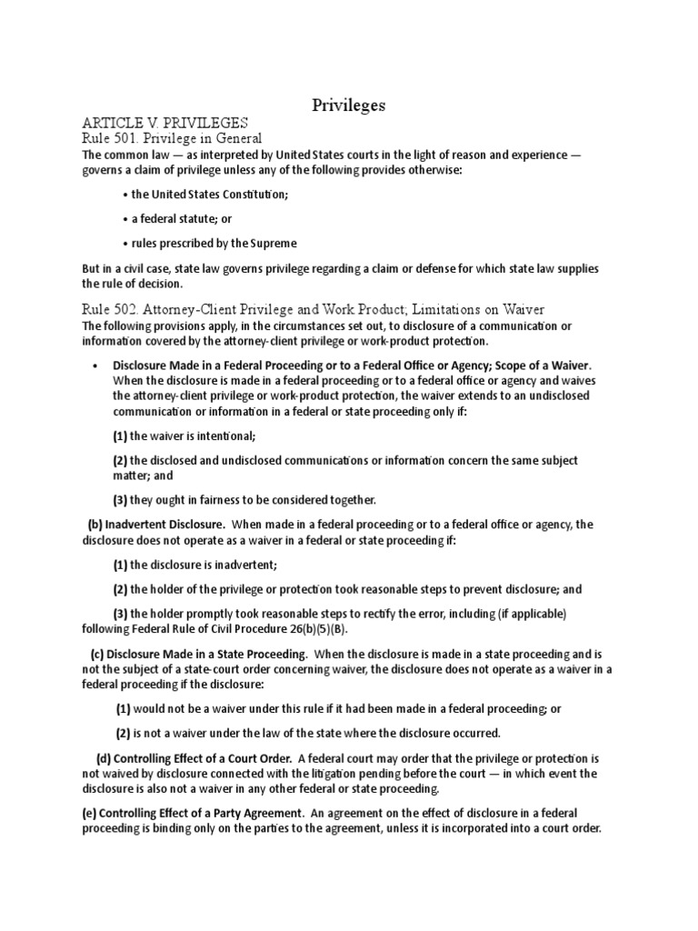 Privileges PDF AttorneyClient Privilege Discovery (Law)