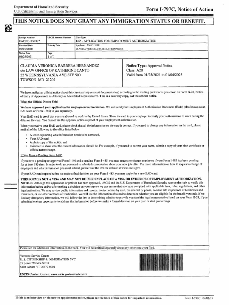 3-10-2021 Receipt Notice I-765 Hilda | PDF | Identity Document | United ...