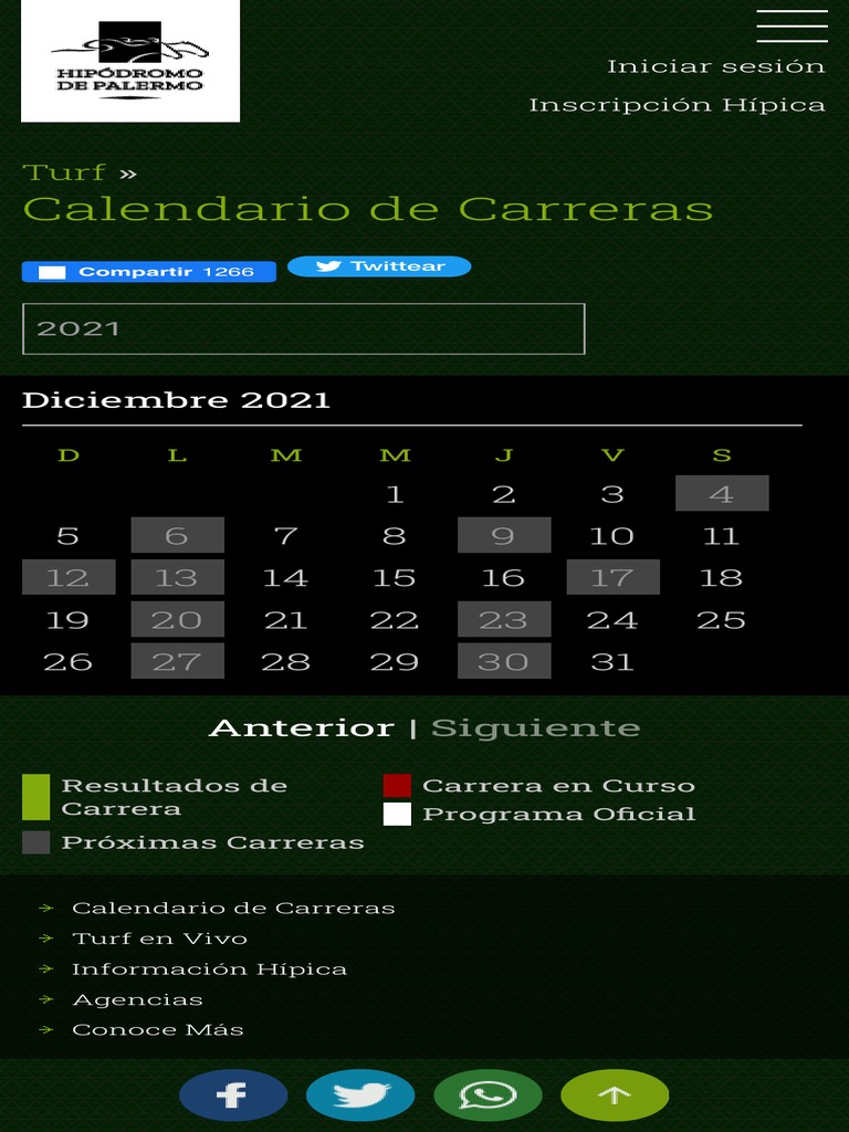 CALENDARIO de CARRERAS Hipódromo Argentino de Palermo | PDF