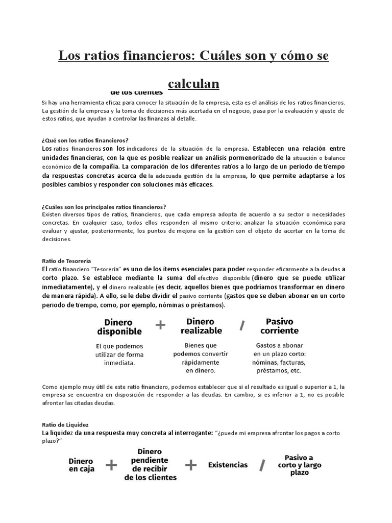 Los Ratios Financieros | PDF | Ratio financiero | Rentabilidad sobre ...