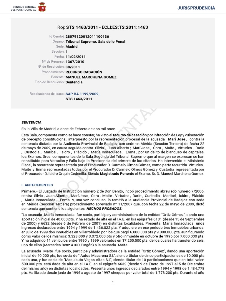 STS 1463 2011 | PDF | Sentencia (ley) | Caso de ley