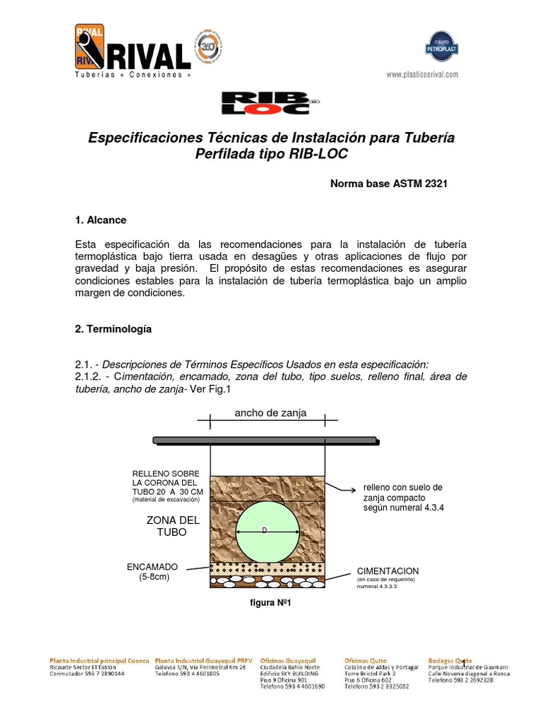 Especificaciones para Tubería RIB-LOC | PDF | Fundación (Ingeniería) | Agua