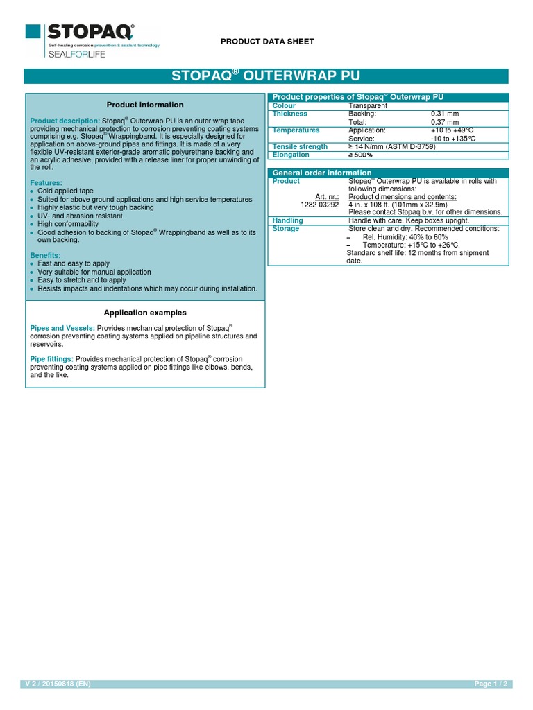 PDS Stopaq Outerwrap PU V2 en | PDF | Pipe (Fluid Conveyance) | Corrosion