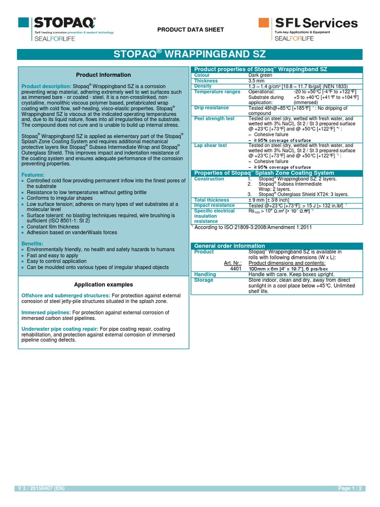 PDS Stopaq Wrappingband SZ V3 EN1 | PDF | Coating | Corrosion