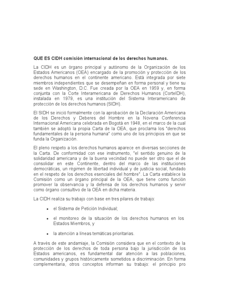 QUE ES CIDH Comisión Internacional de Los Derechos Humanos | PDF ...