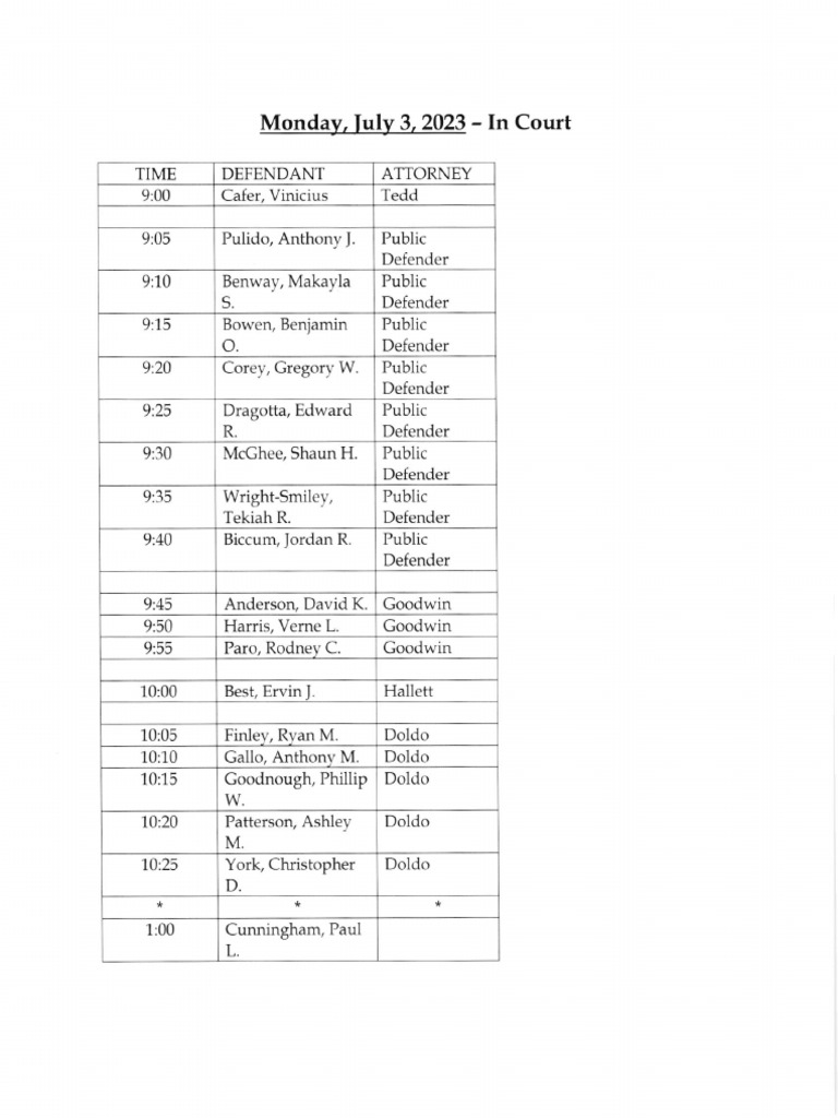 Jefferson County Court Calendar July 3, 2023 PDF