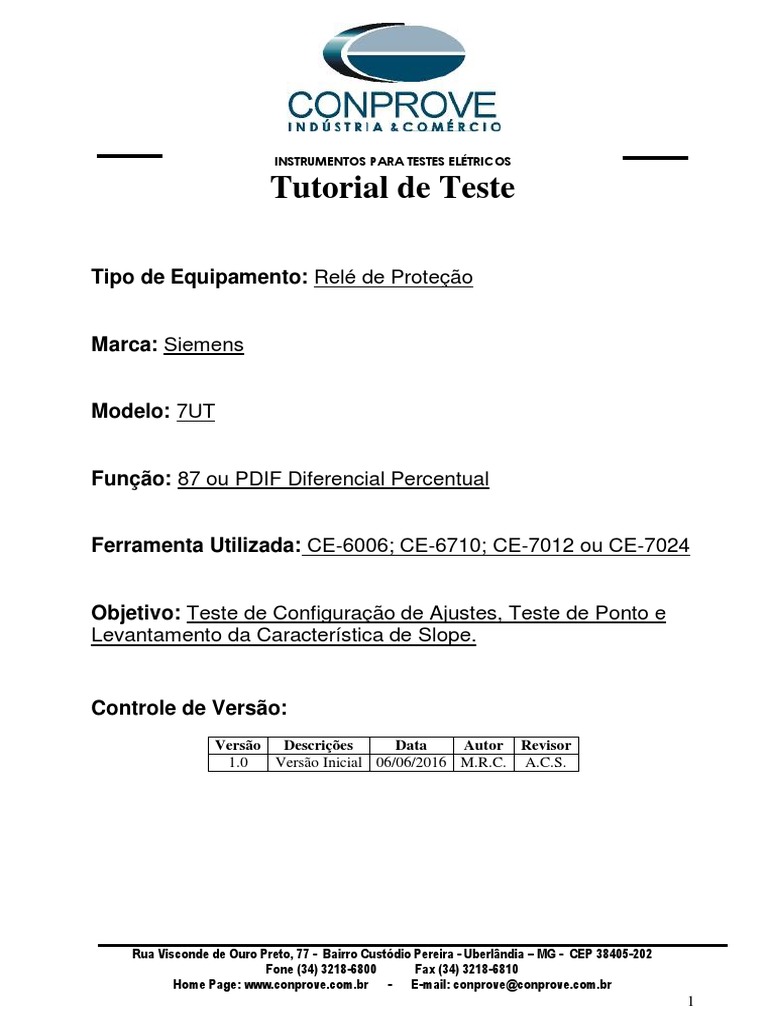 Tutorial Teste Rele Siemens 7UT Diferencial Automatico CTC | PDF ...