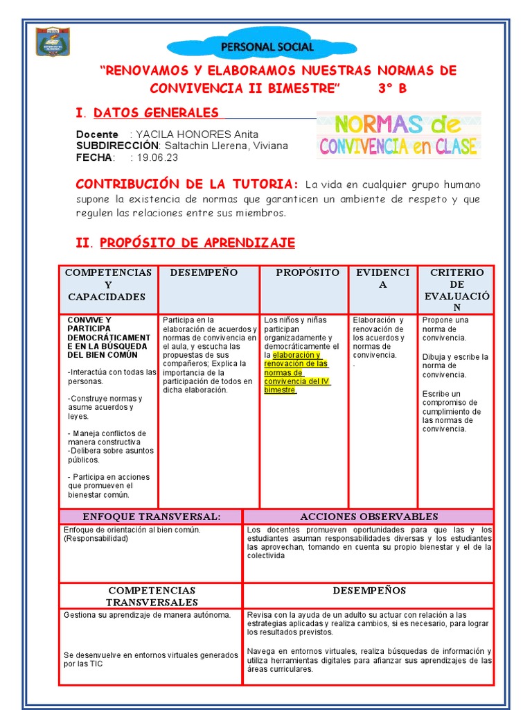 Normas de Convivencia para 3° B | PDF | Aprendizaje | Evaluación