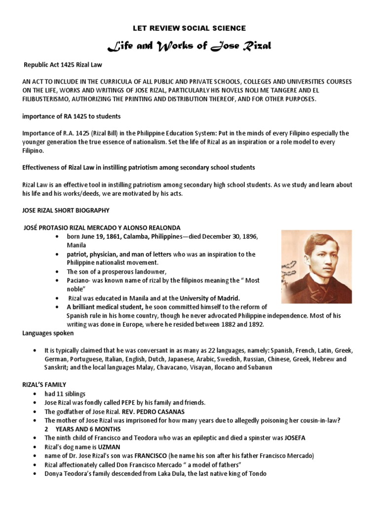 Life of Jose Rizal LET Review | PDF | Philippines