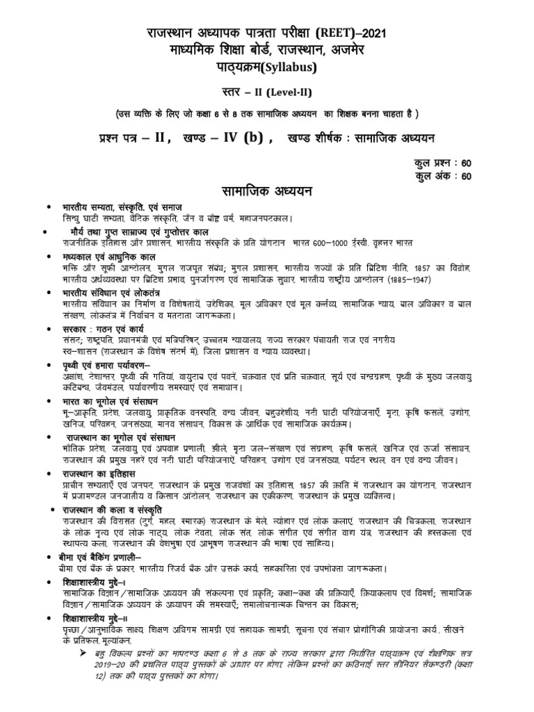 REET Level 2 Social Studies Syllabus PDF Natural Environment Folklore