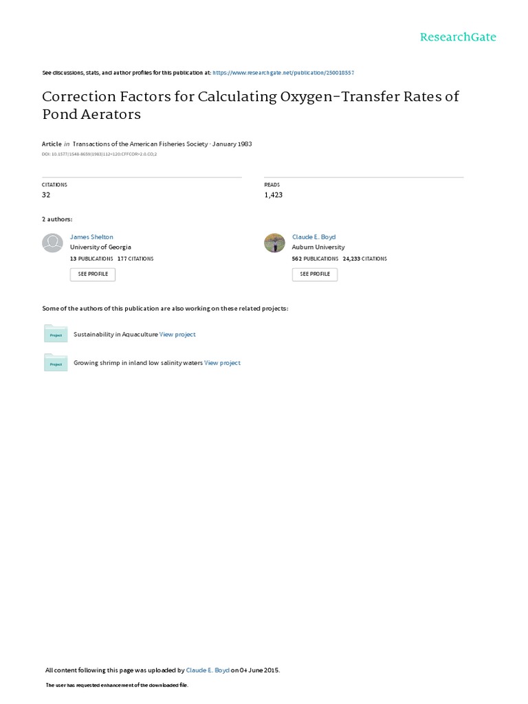 Correction Factors For Calculating Oxygen-Transfer Rates of Pond ...