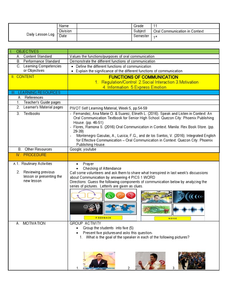 Oral Commm Pdf Communication Learning