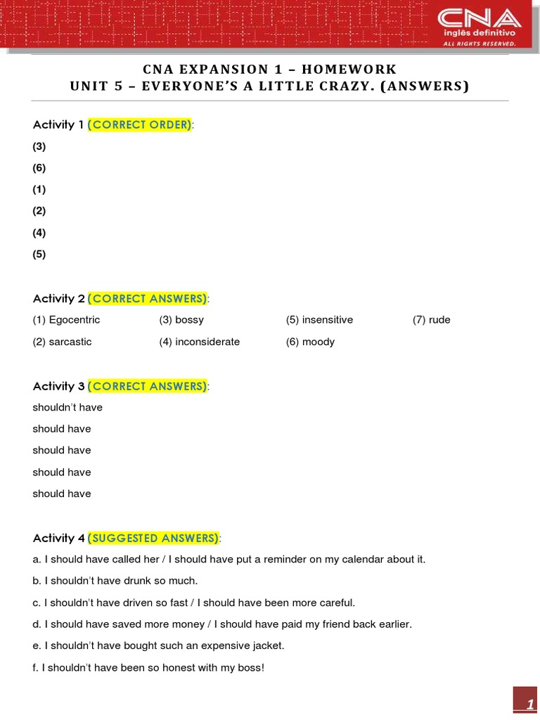CNA Expansion 1 Unit 5 Answers | PDF