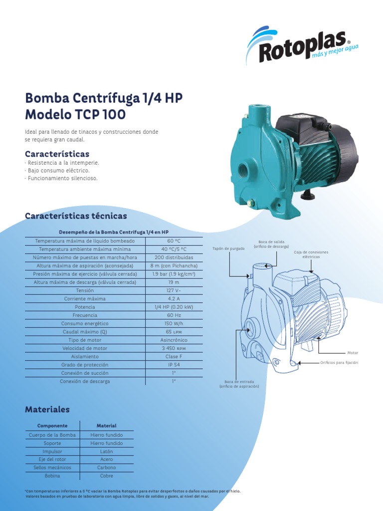 Bomba Centrifuga Ficha Tecnica 1 4 | PDF | Bomba | Cobre