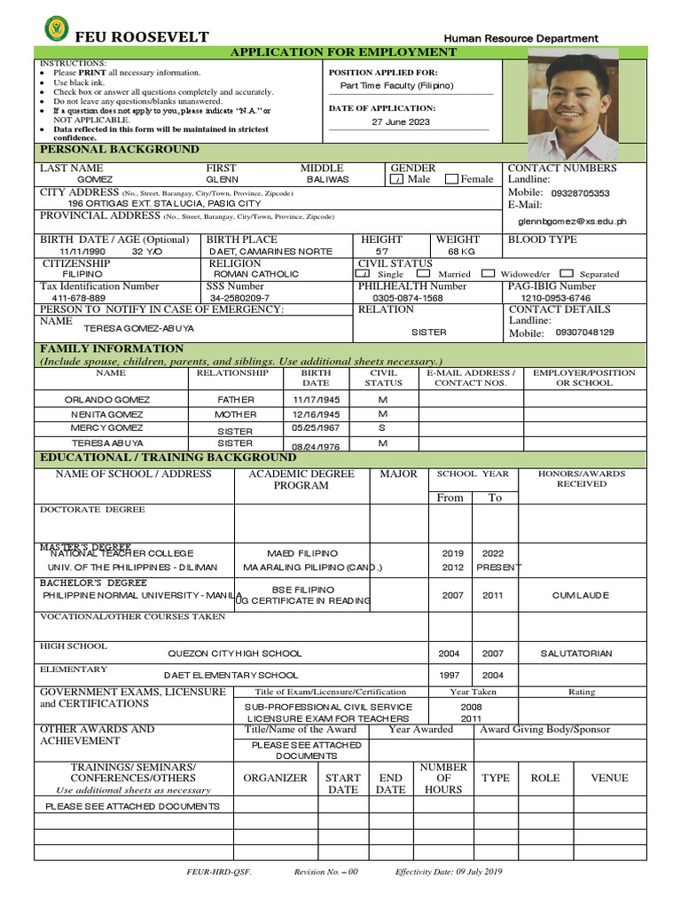 FEUR Application For Employment With Notice of Consent | PDF | Academic ...