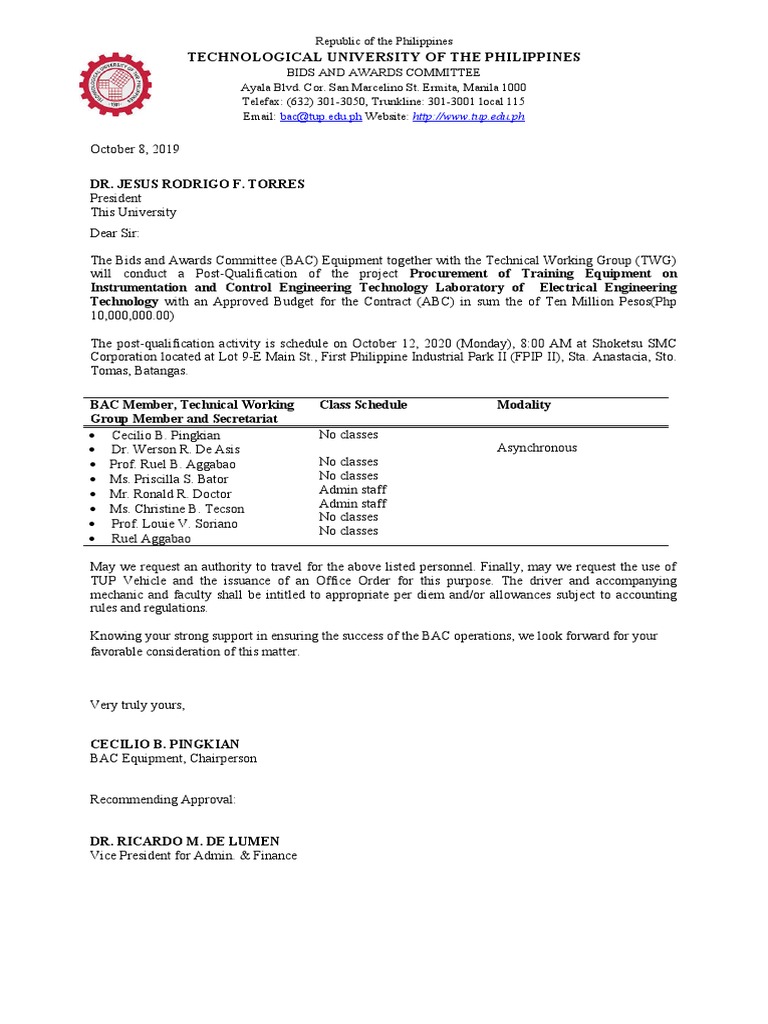 Bac Letter For Office Order Bac Post Qua October 12 Shoketsu SMC PDF