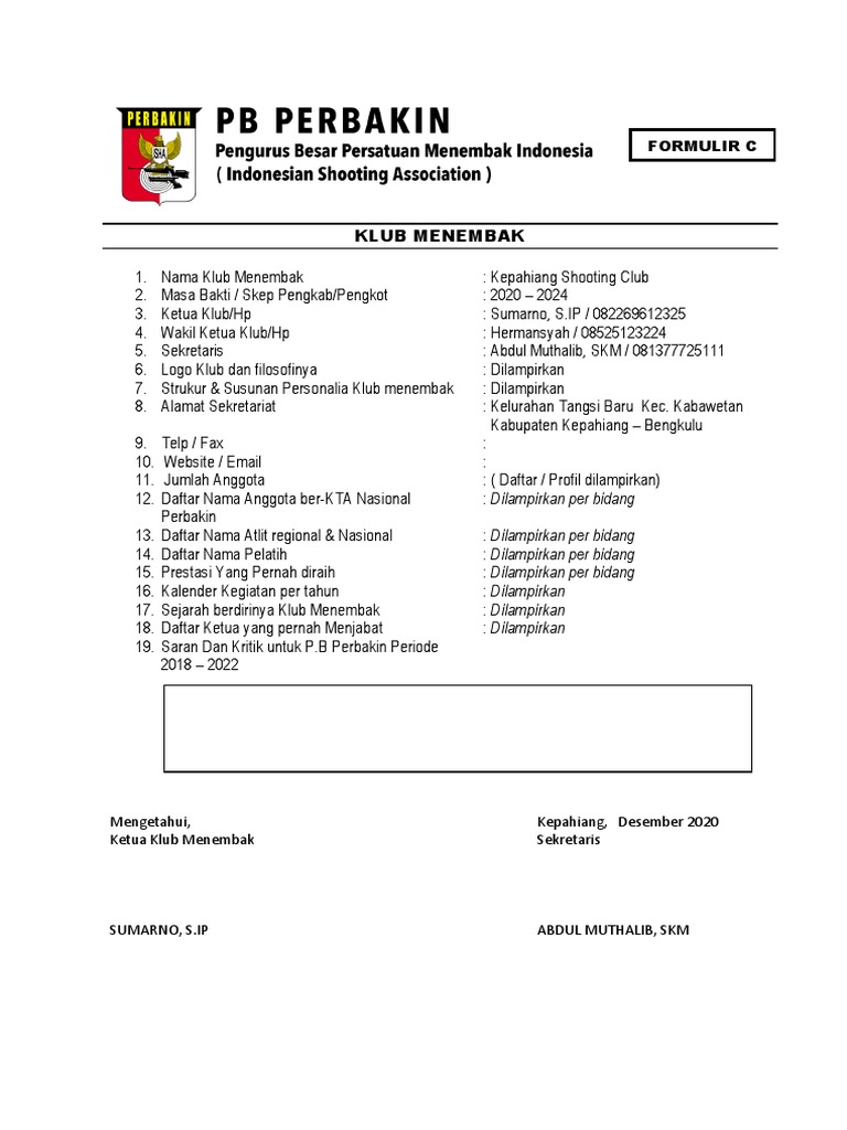 Daftar Anggota Kepahiang Shooting Club | PDF