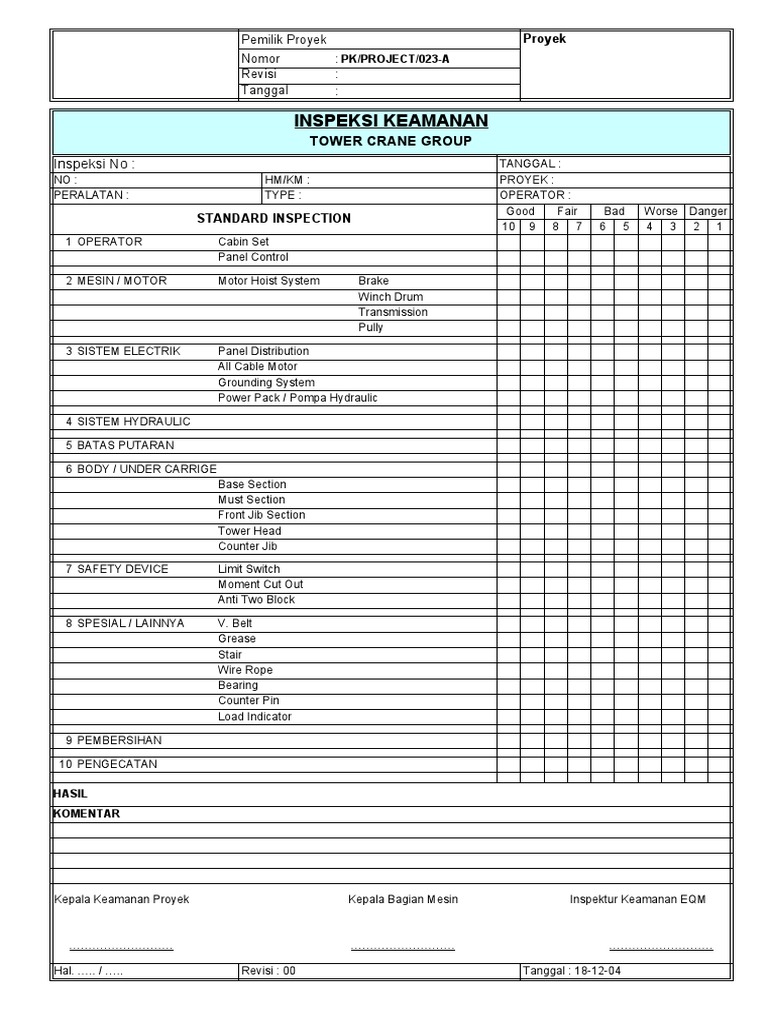 Formulir Inspeksi Keamanan Peralatan | PDF