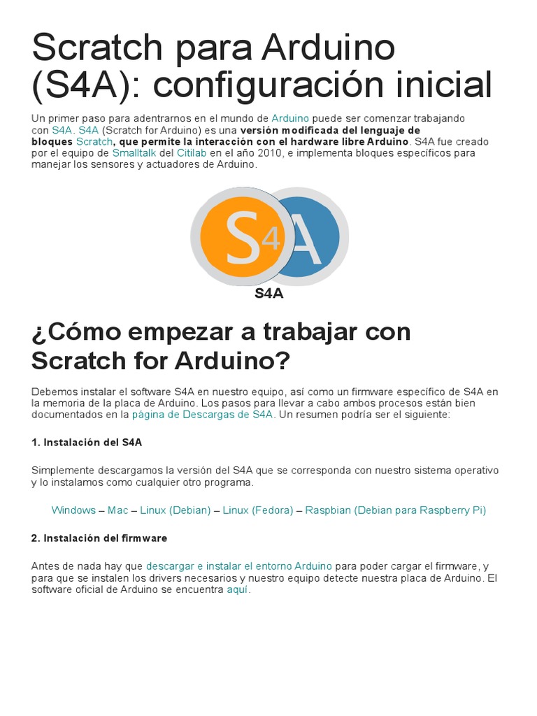 Guía de S4A para Arduino: Instalación y Uso | PDF | Arduino | Scratch ...