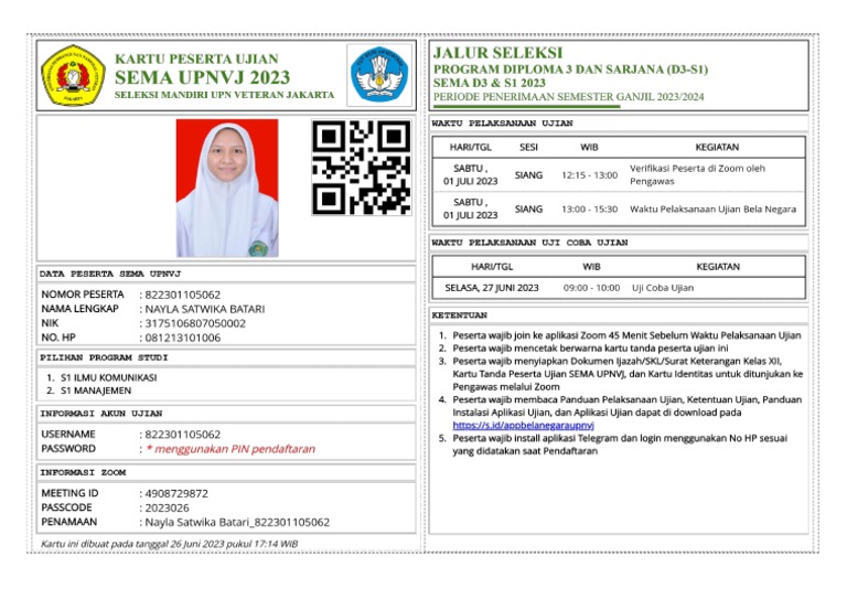 Kartu Ujian Sema Upnvj PDF