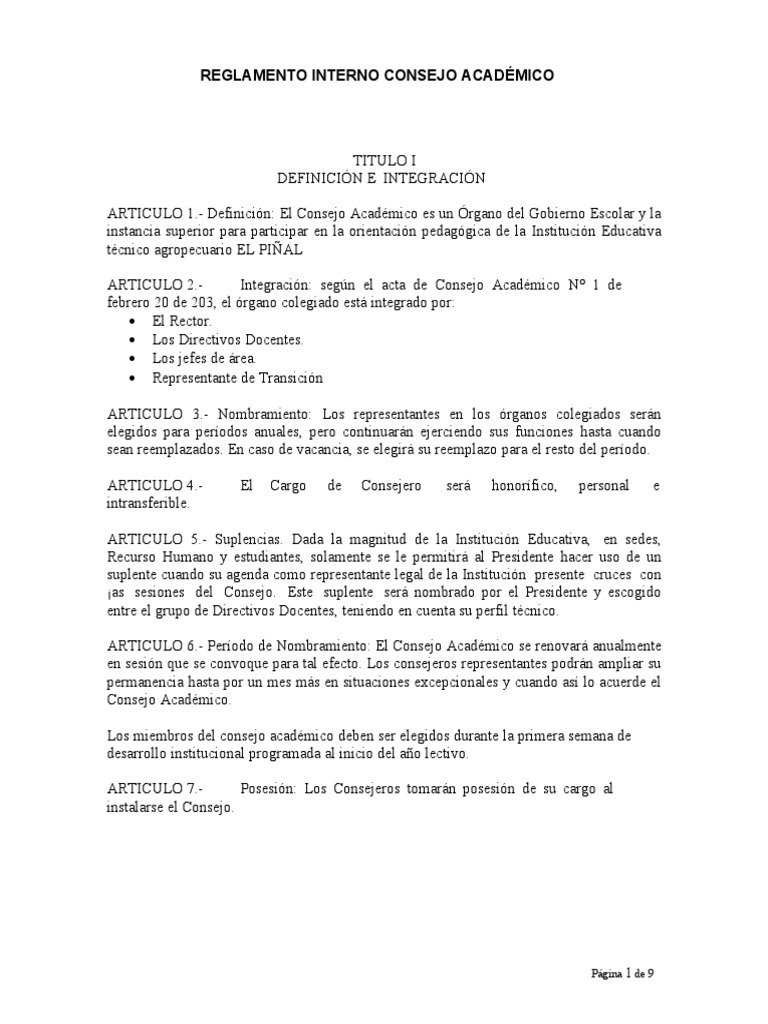 Reglamento Interno Consejo Academico 2023 | PDF | Plan de estudios ...