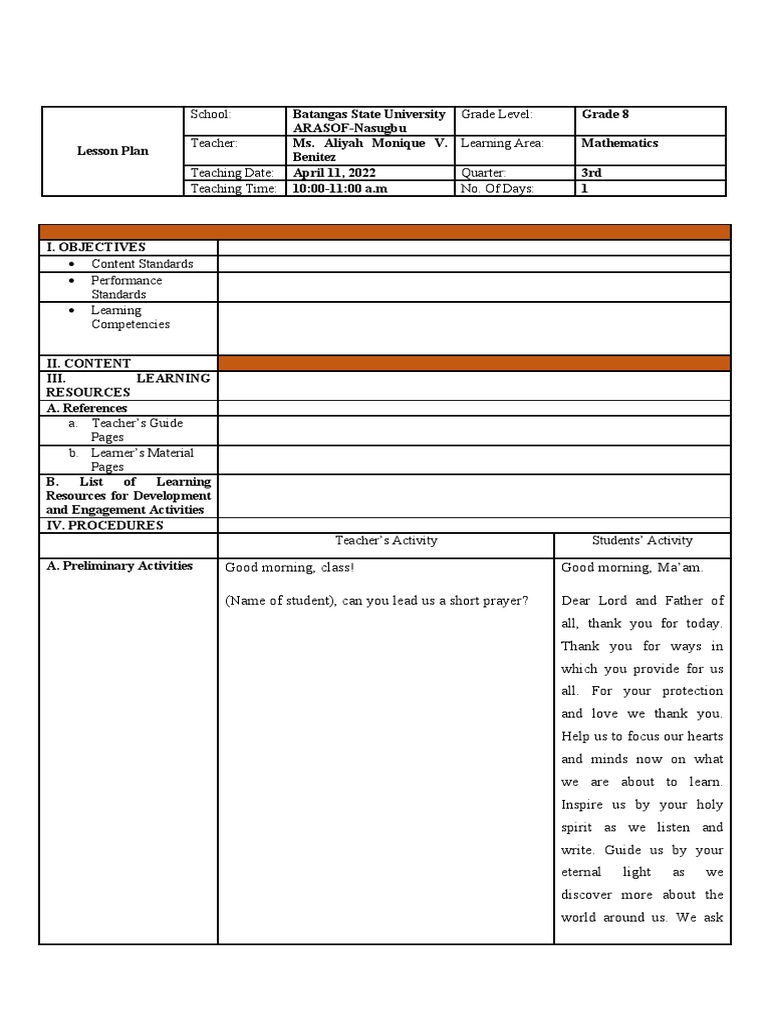 Lesson Plan | PDF | Numbers | Square Root
