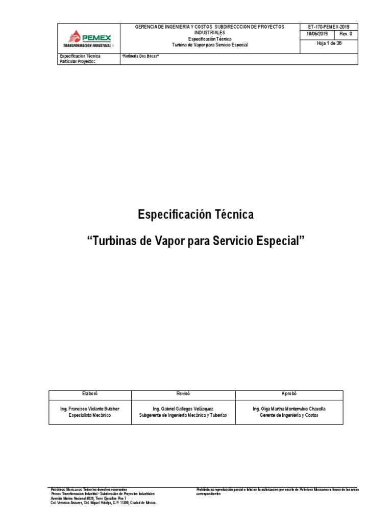 Especificación Técnica Turbinas Vapor PEMEX | PDF | Máquina de vapor ...