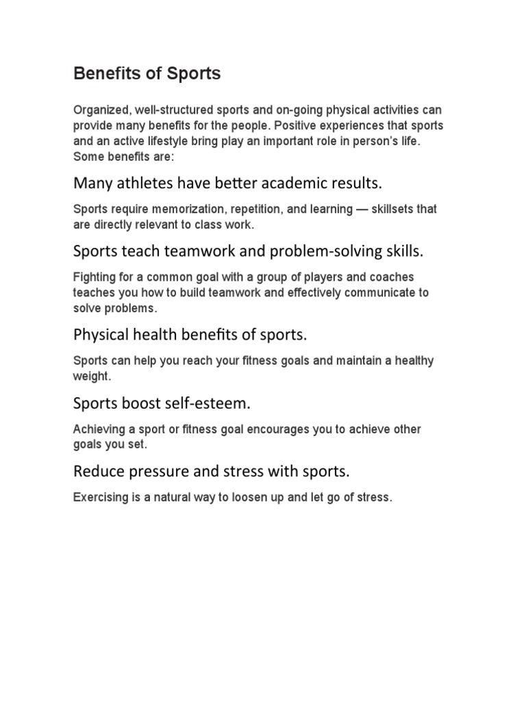Benefits of Sports PDF