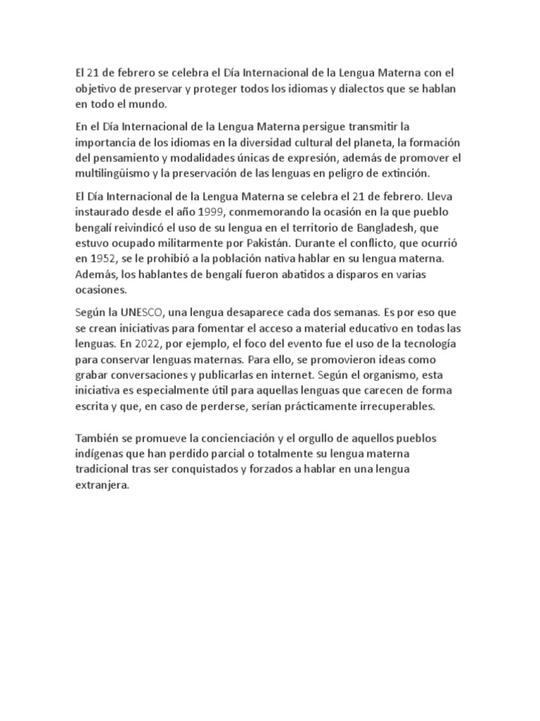 Día Internacional de la Lengua Materna | PDF | Artes del Lenguaje y ...