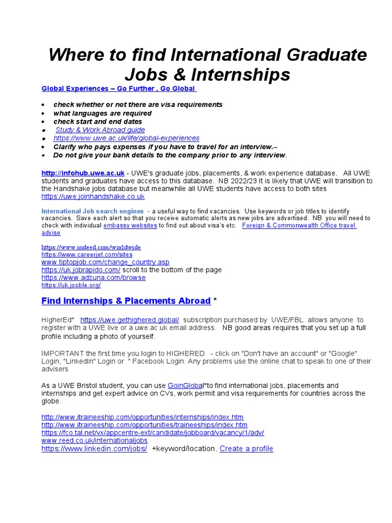 Finding International Graduate Jobs | PDF | Internship | Job Hunting