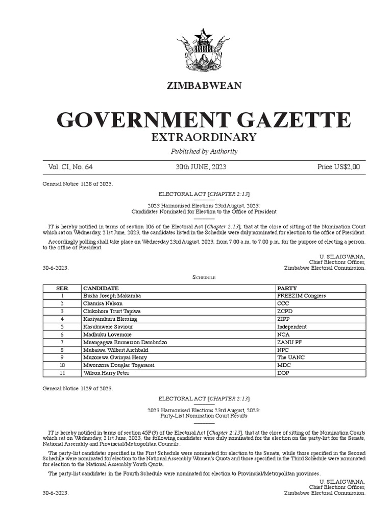 Government Gazette Extraordinary Vol 64-30-06 2023 Electoral Act Final ...