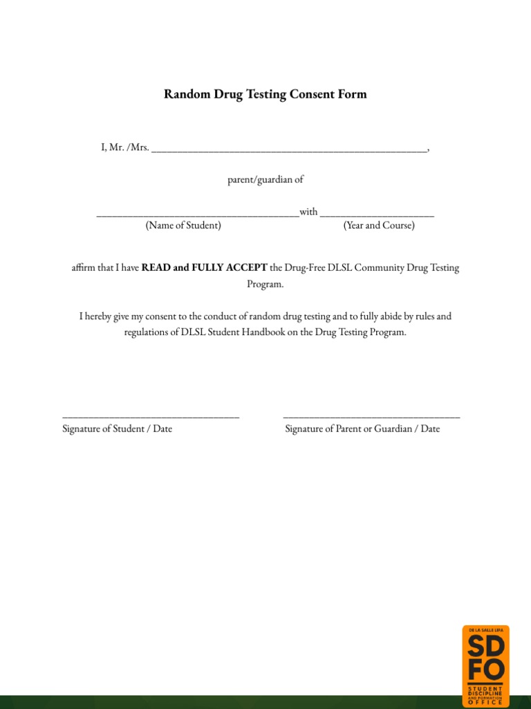 Random Drug Testing Consent Form | PDF | Wellness