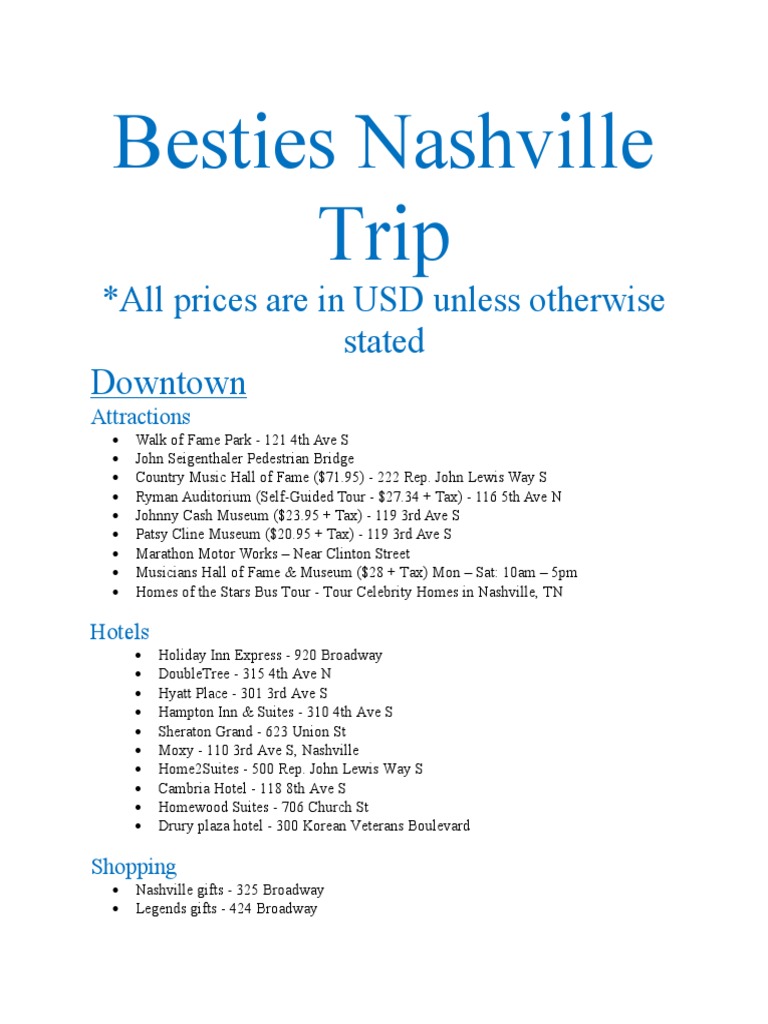 Besties Nashville Trip 2025 PDF